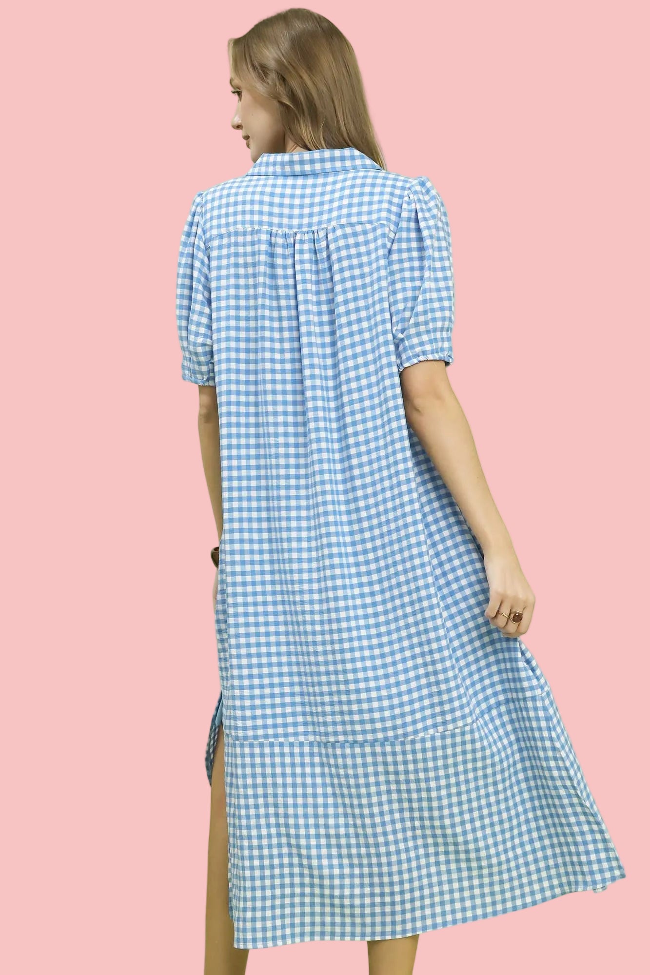 Lovely Light Blue Gingham Midi Dress