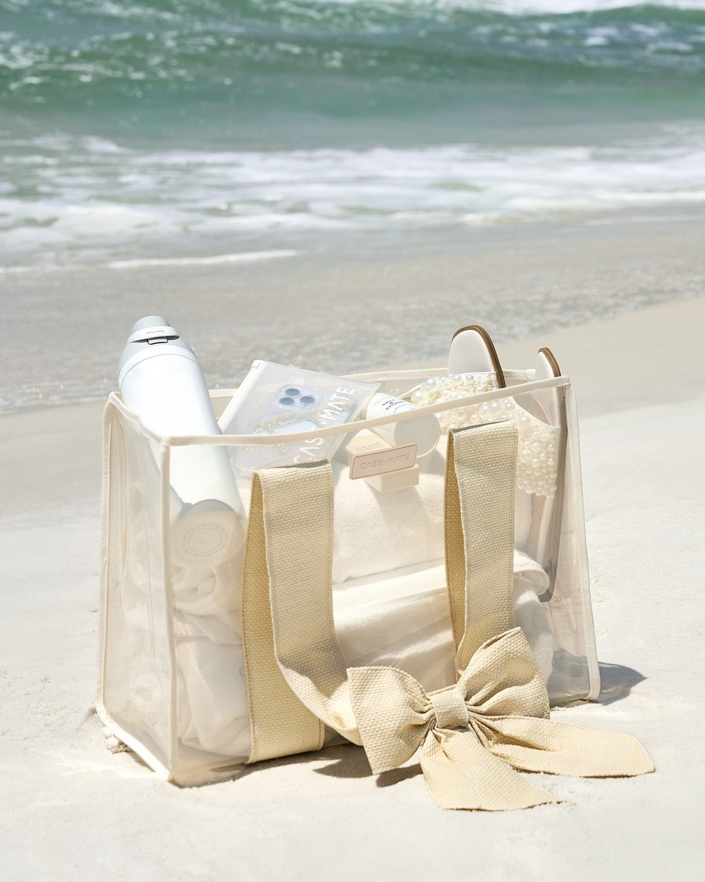 Case-Mate Ecru Raffia Bow Jelly Tote Bag
