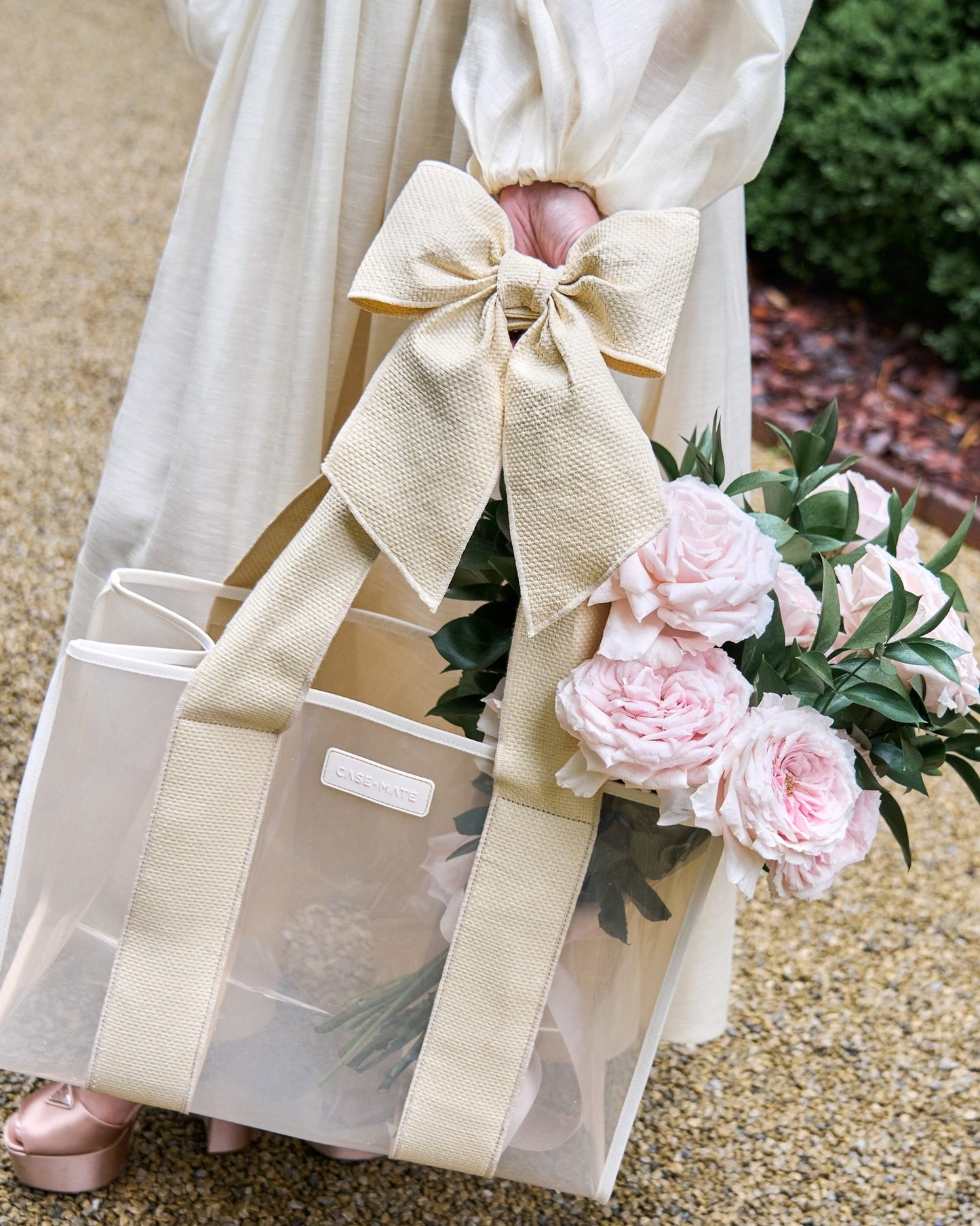 Case-Mate Ecru Raffia Bow Jelly Tote Bag