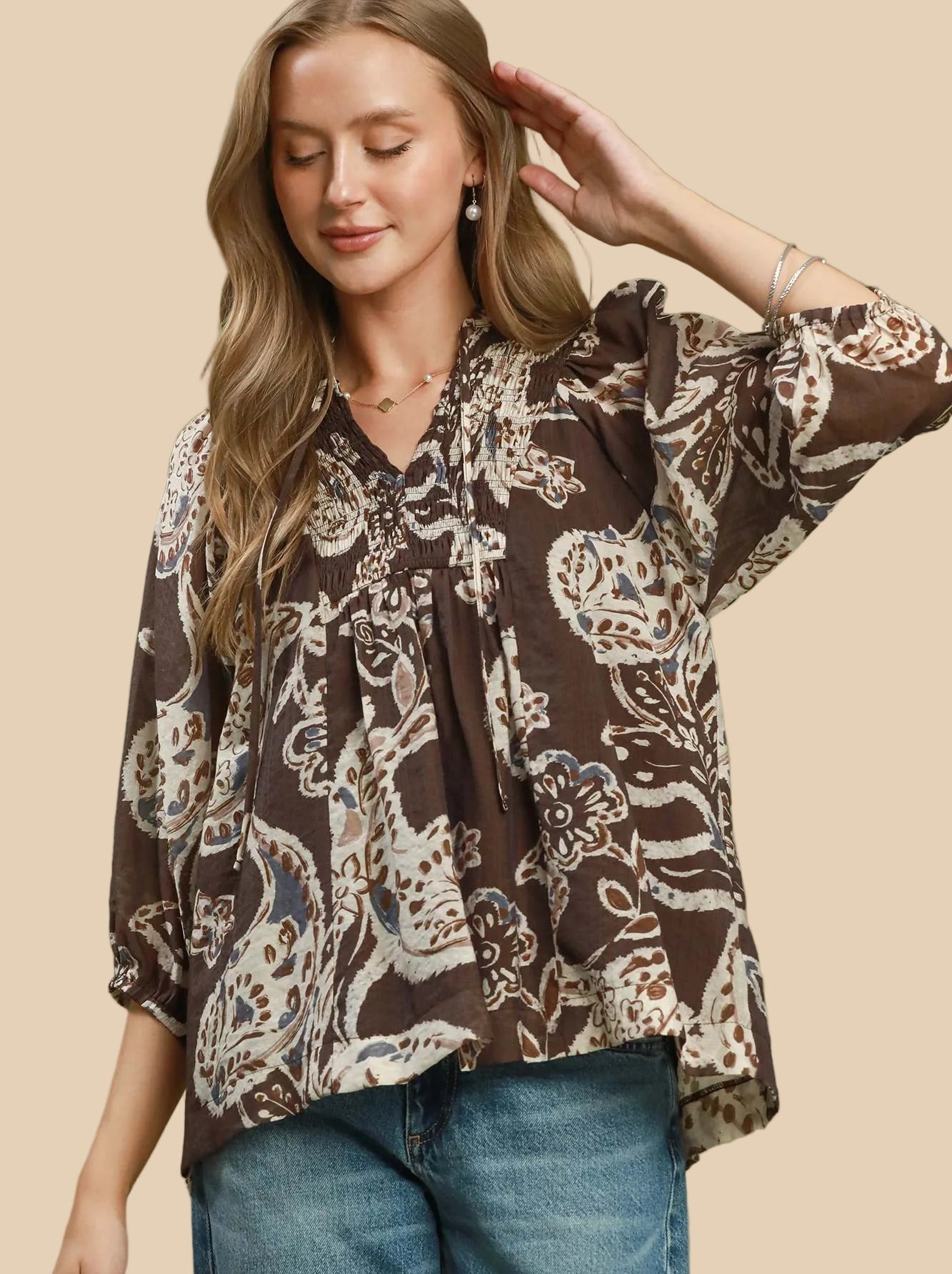 Brown/Gray Paisley Boho Top