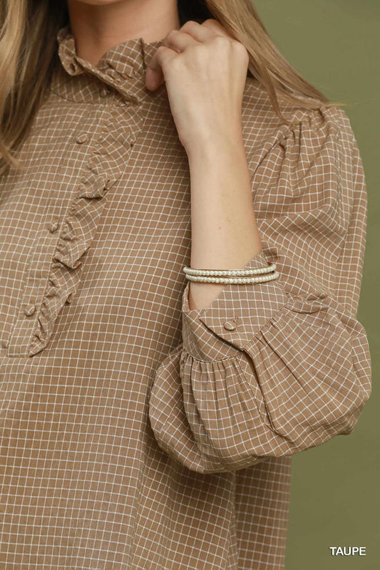 Truly Tan Ruffle Check Top