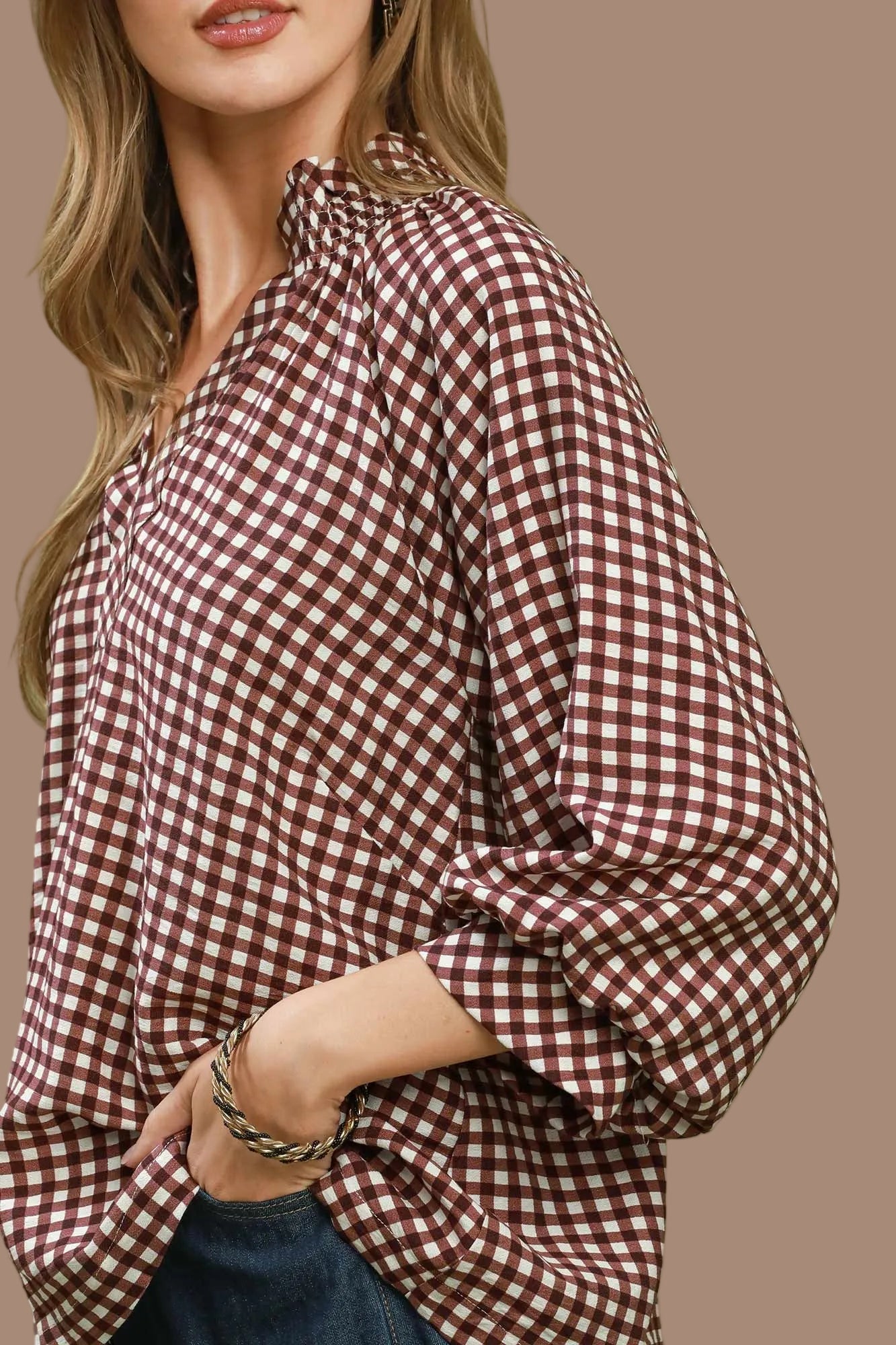 Red Brown Gingham Top