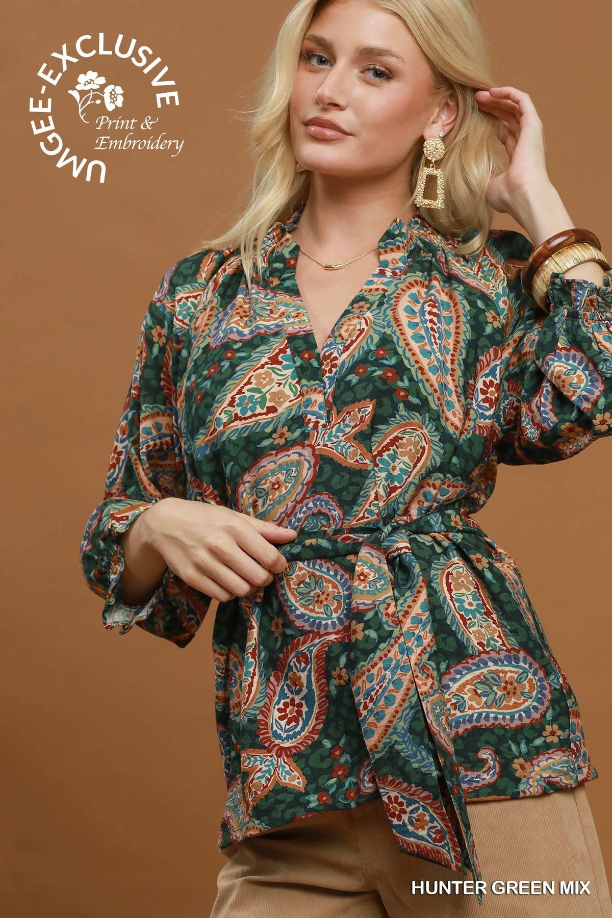 Hunter Green Paisley Mix Top
