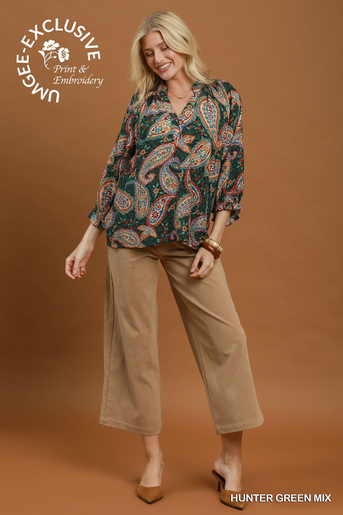 Hunter Green Paisley Mix Top
