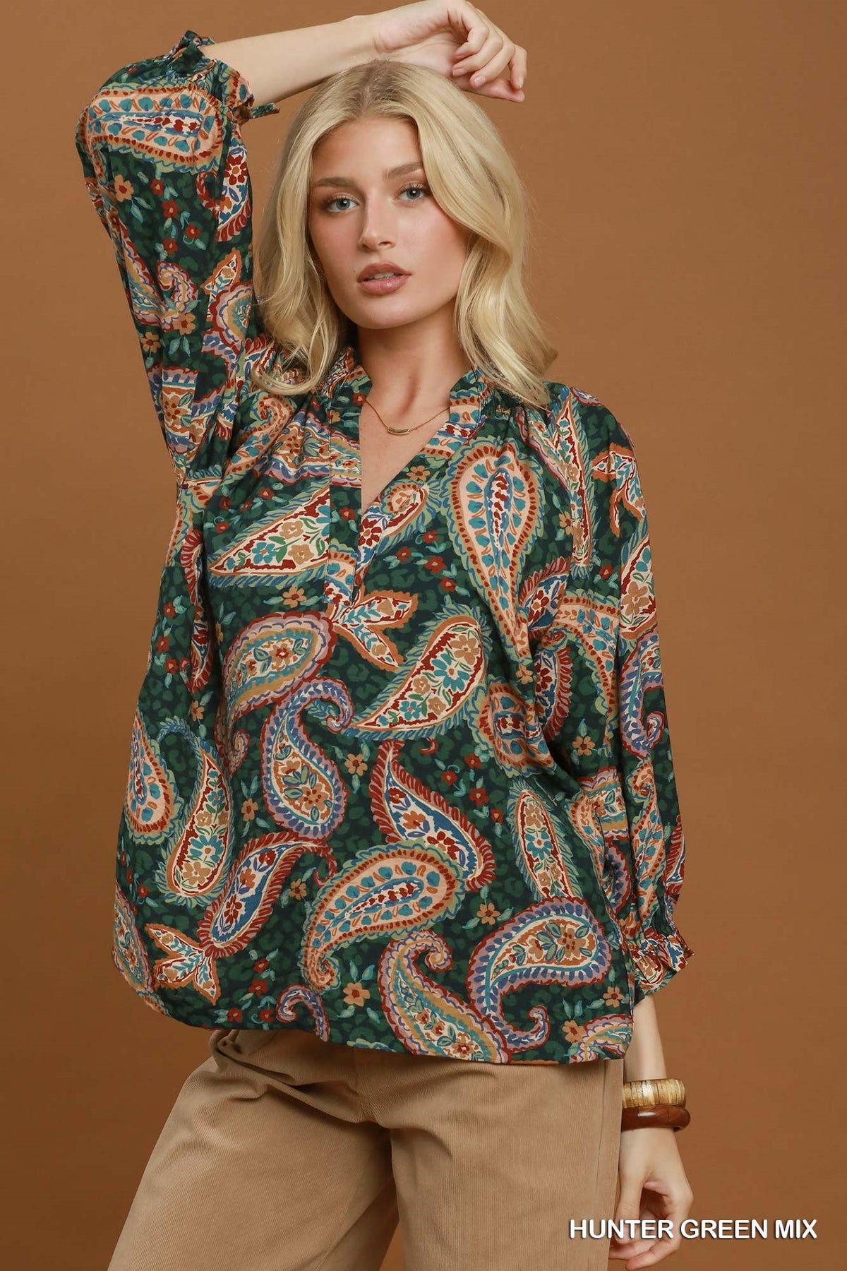 Hunter Green Paisley Mix Top