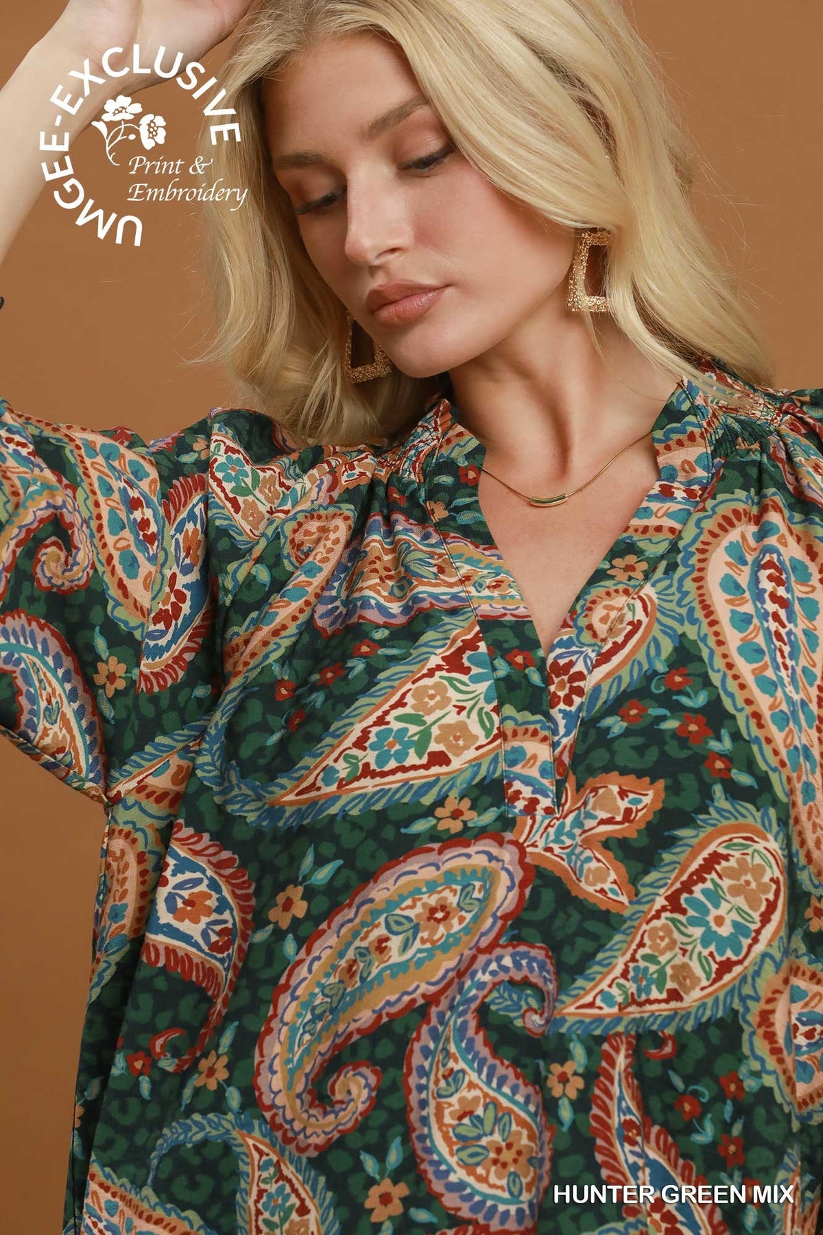 Hunter Green Paisley Mix Top