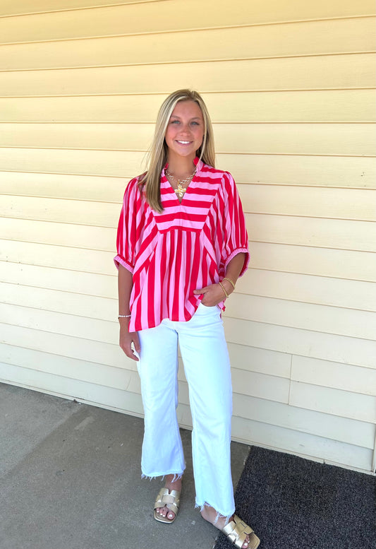 Spicy Pink Stripe Top