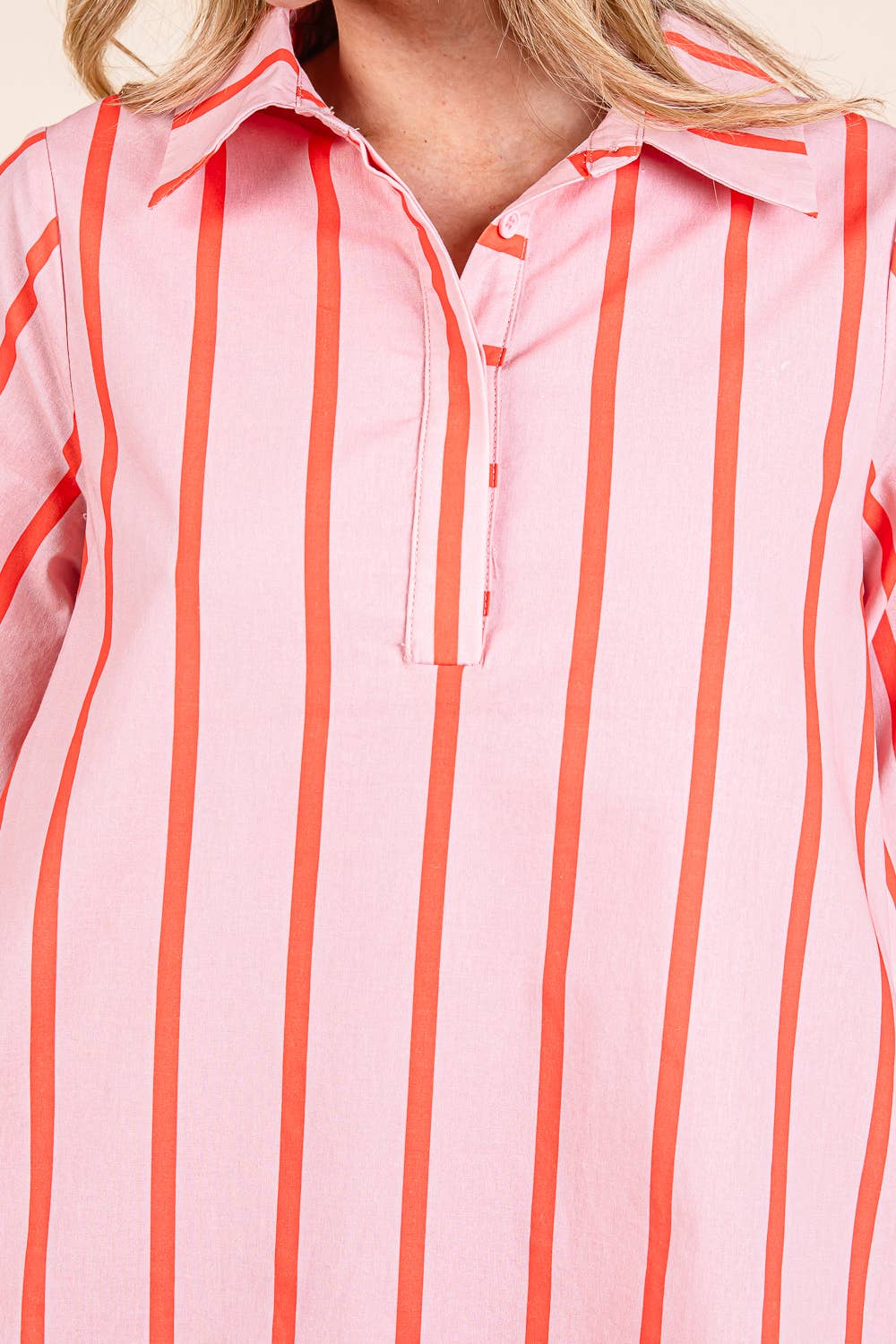 Pink and Coral Stripe Shirt Dress