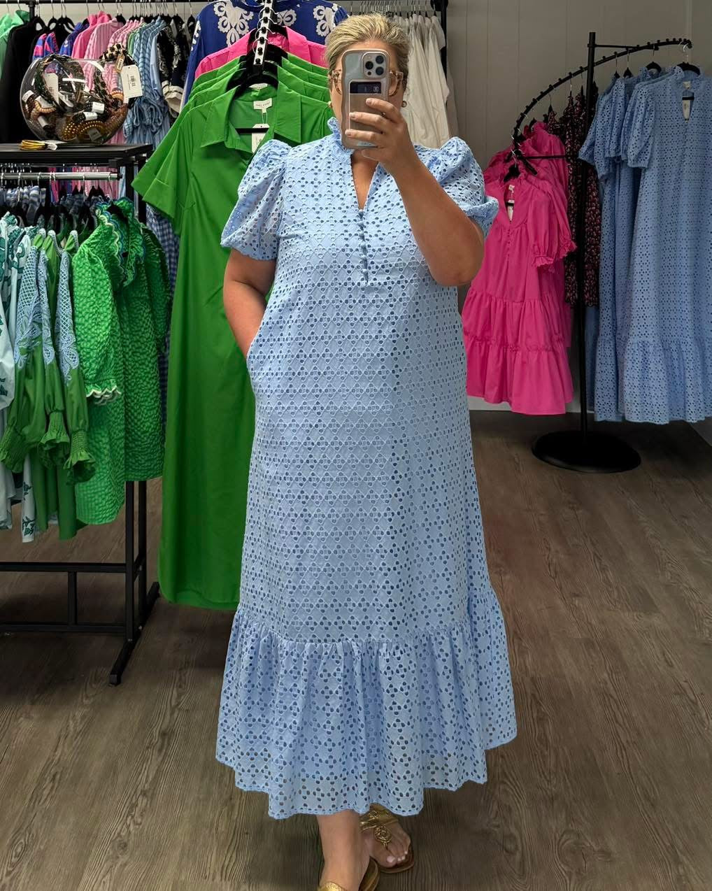 Dreamy Eyelet Light Blue Midi