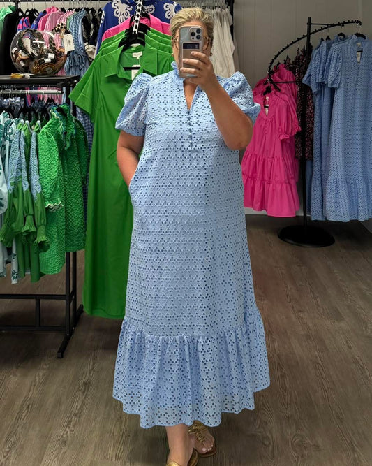 Dreamy Eyelet Light Blue Midi