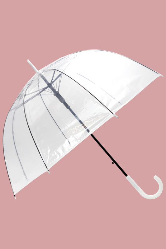 White & Black Handle Clear Dome Umbrella