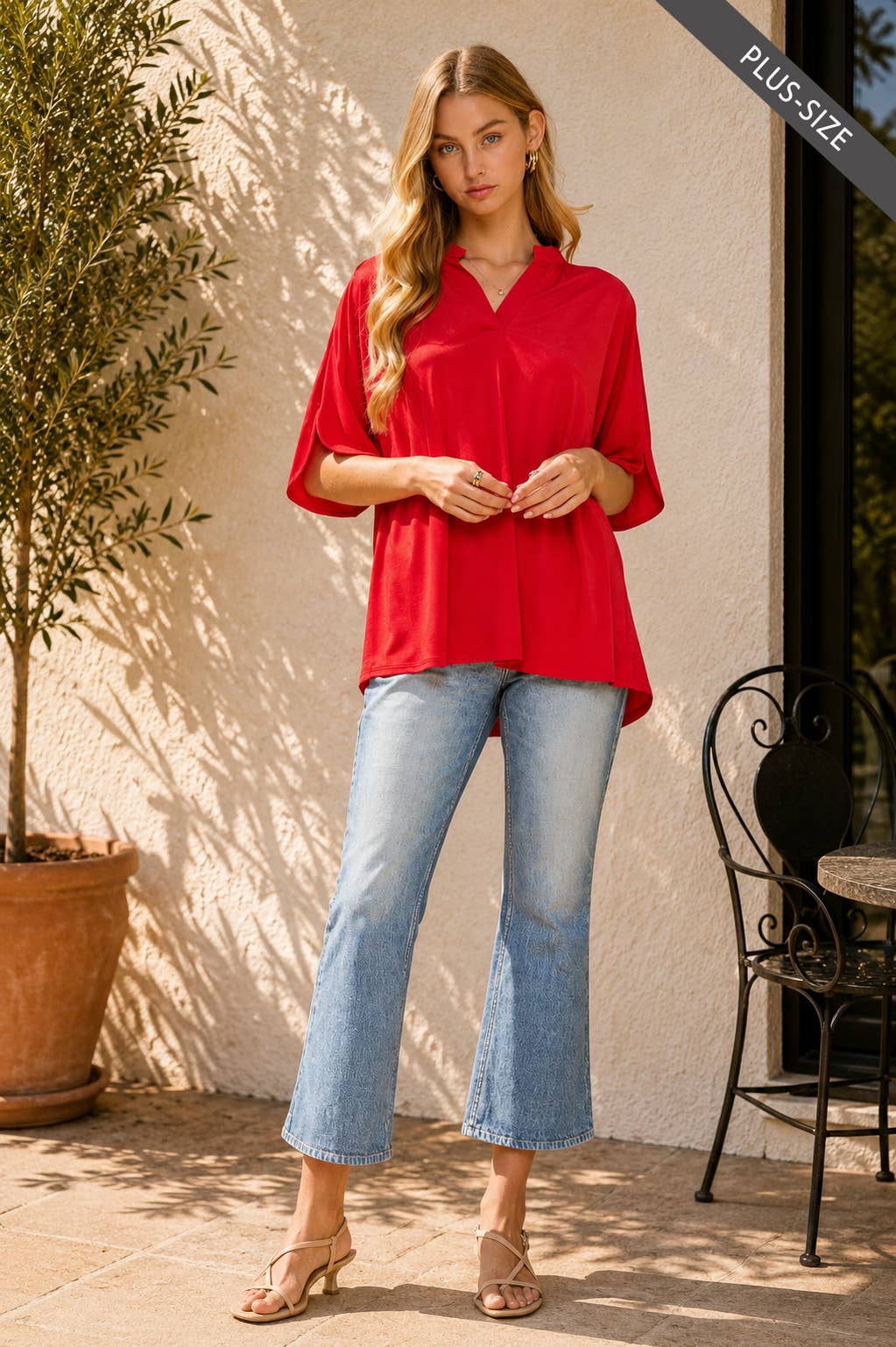 Red Wrinkle-Free Lizzy Breeze Blouse