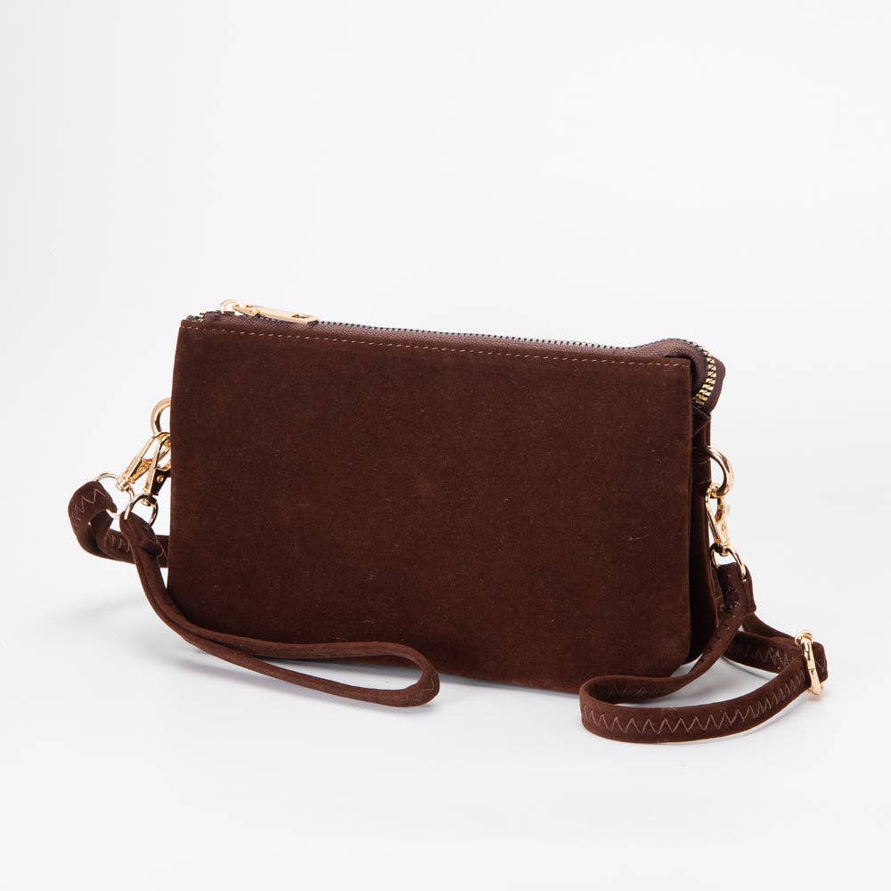 Brown Faux Suede Crossbody Bag