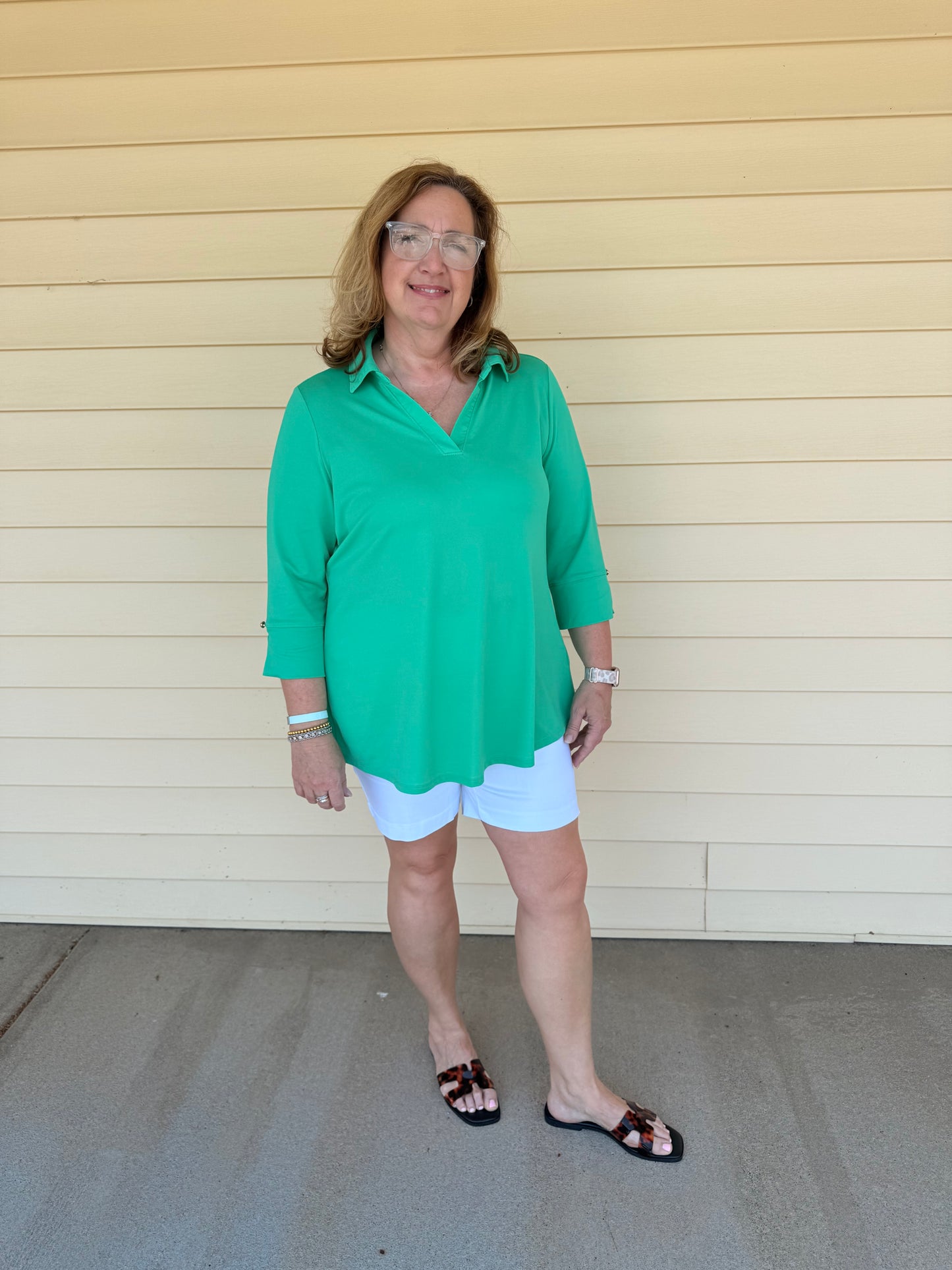 Cabana Green Lightweight Sun-Cool 3/4 Sleeve Blouse