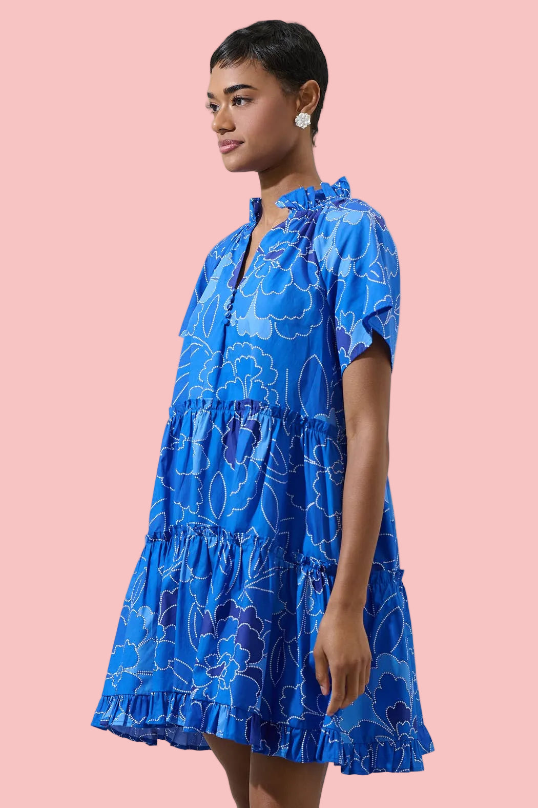 Maris Cobalt Floral Pallas Poplin Tiered Mini Dress