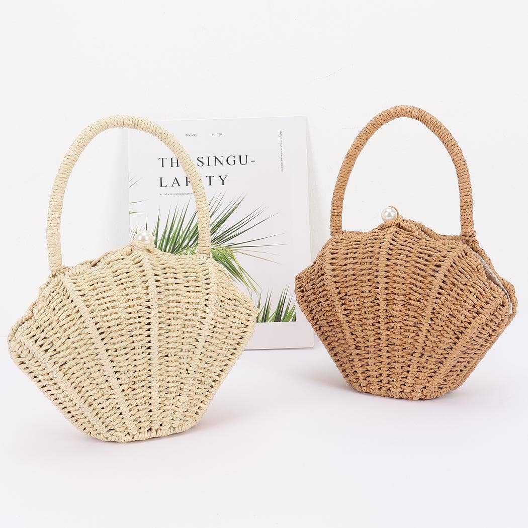 Khaki Shell Bamboo Clutch