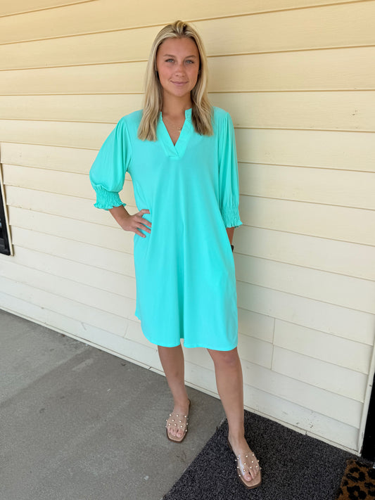 Aqua Mint Lizzy Collar Shirt Dress