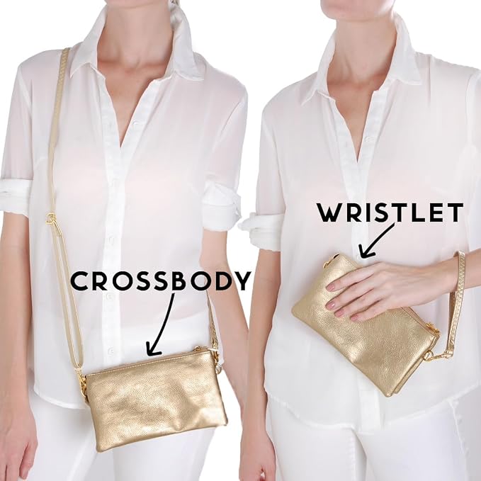 Gold 3 Compartments Crossbody Bag