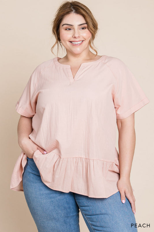 Peach Cotton Ruffle Bottom Top