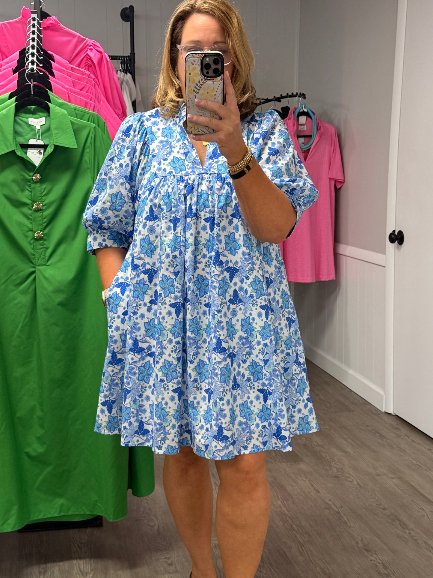 Flattering Blue Floral Dress