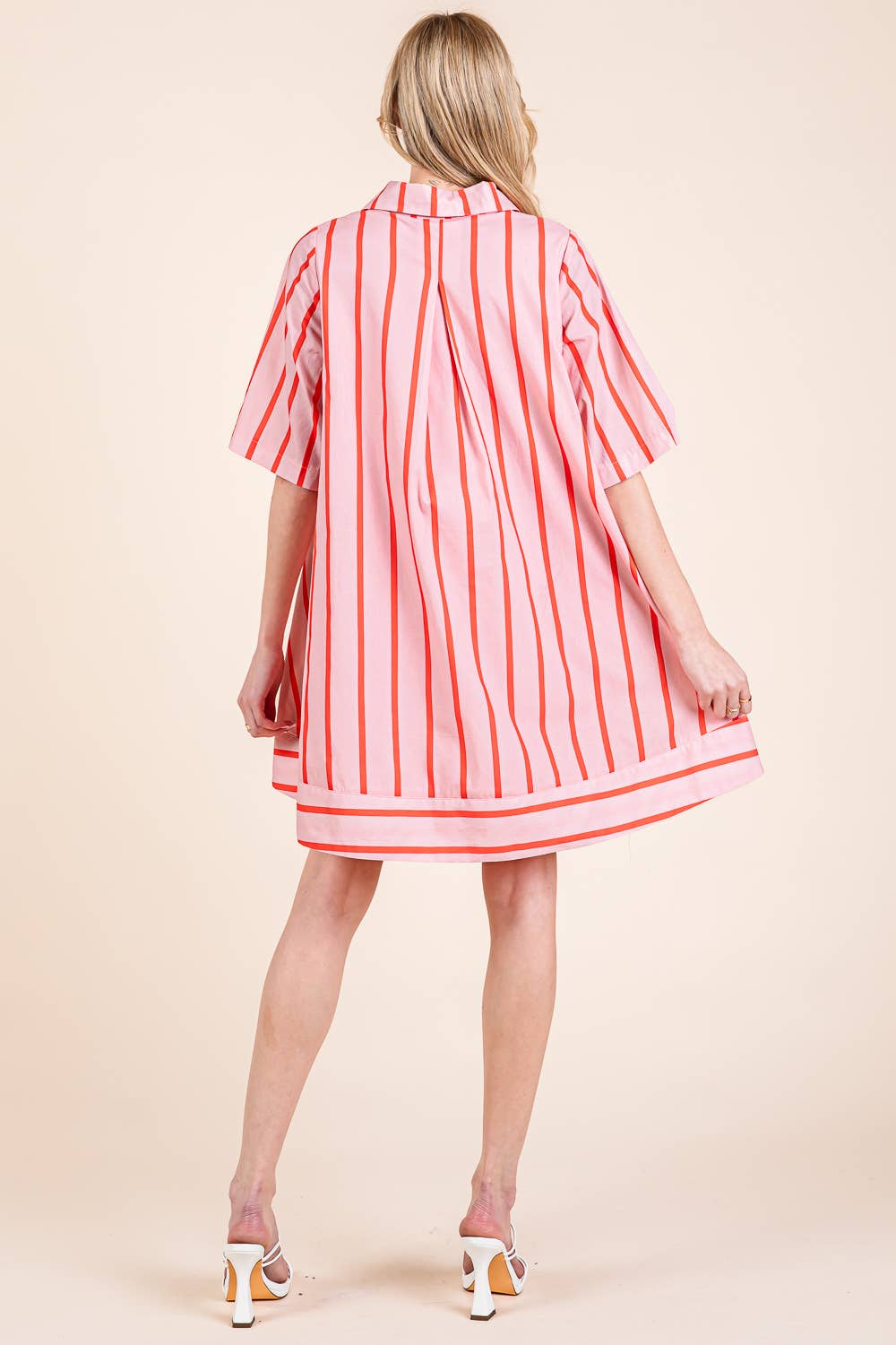 Pink and Coral Stripe Shirt Dress