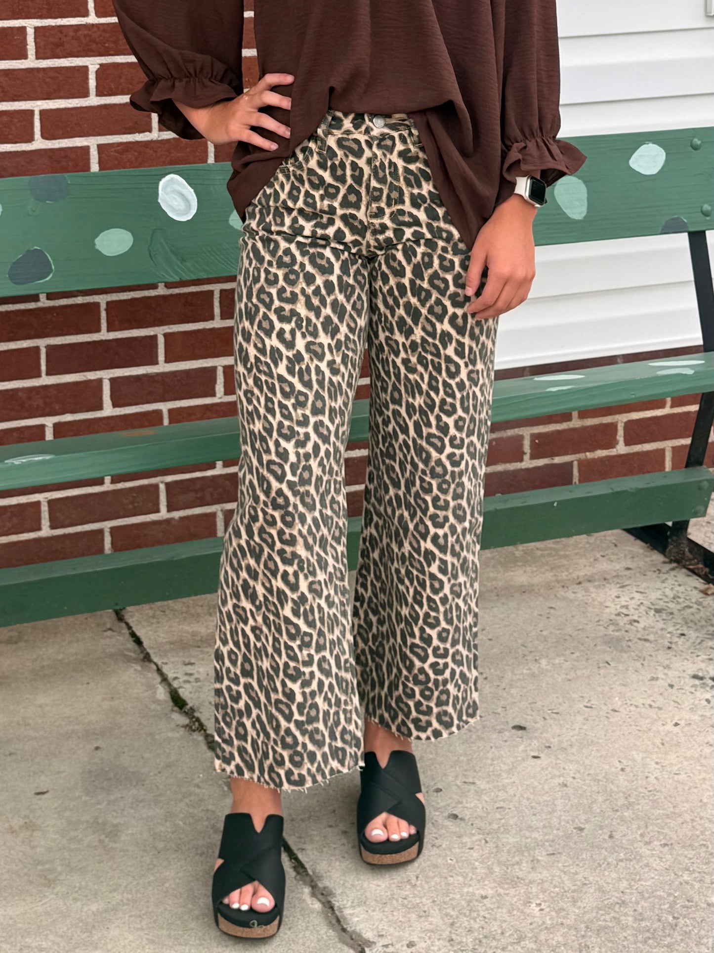 High Rise Animal Print Crop Wide Leg Jeans