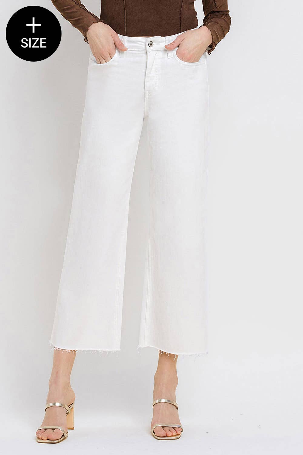 White High Rise Crop Wide Leg Jeans