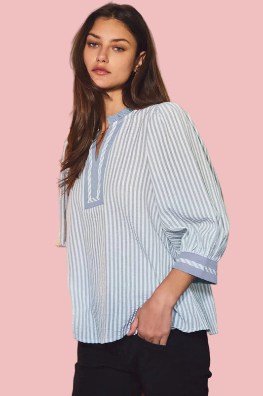 Lt. Blue Striped Woven Blouse