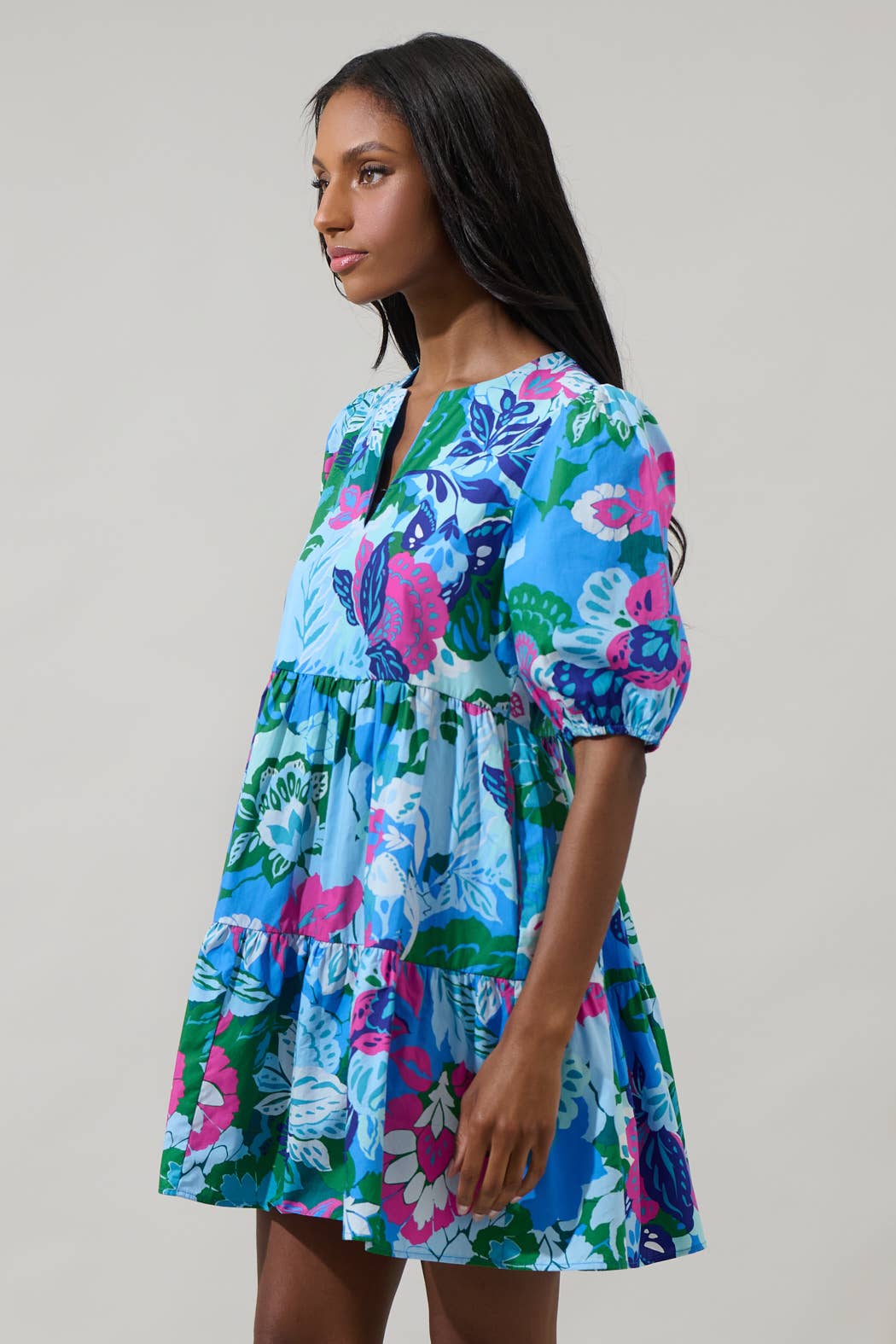 Lavera Blue Floral Maine Poplin Mini Dress