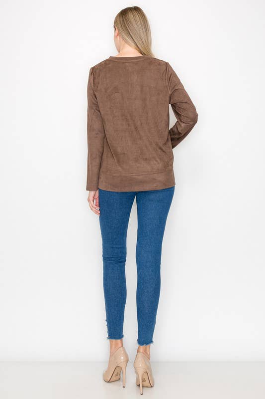 Annabelle Brown Suede Top with Leather