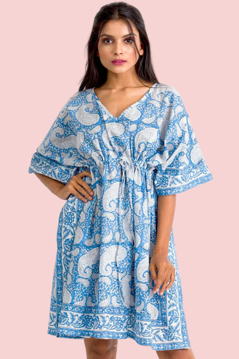 Sky Blue Block Printed Swim Coverup