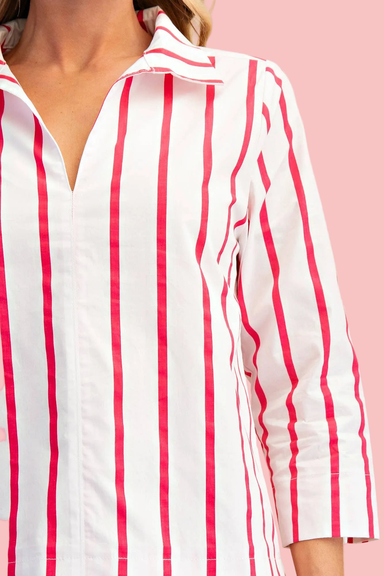 Hot Pink Stripe Stand Collar Blouse