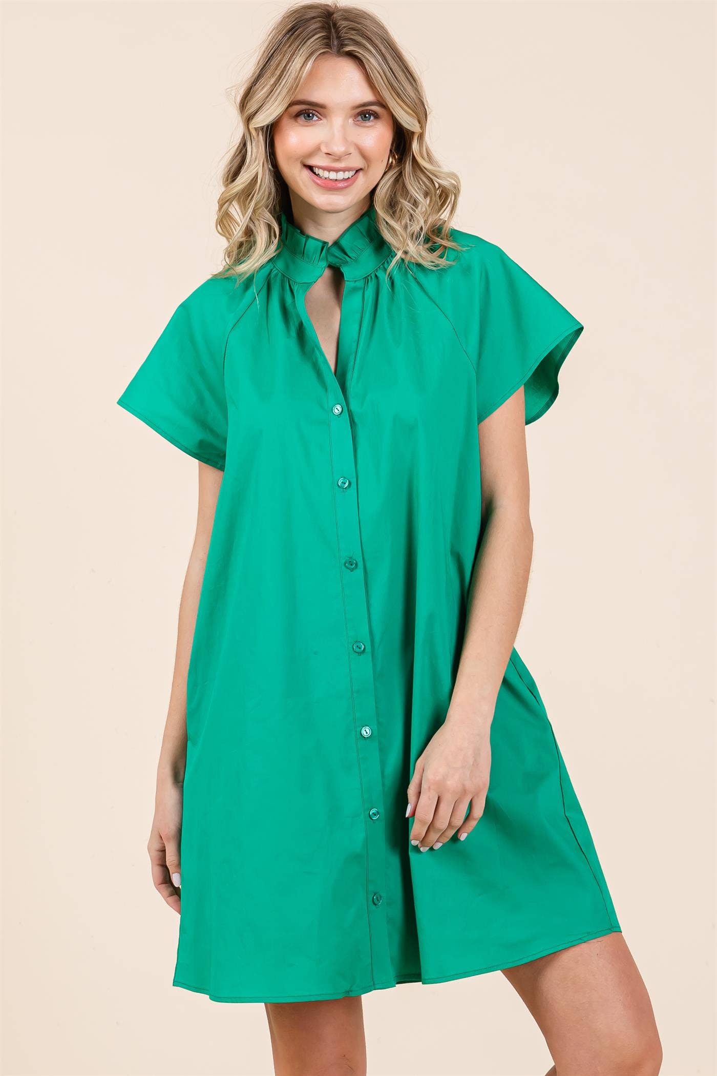Kelly Green Poplin Shirt Short Dress