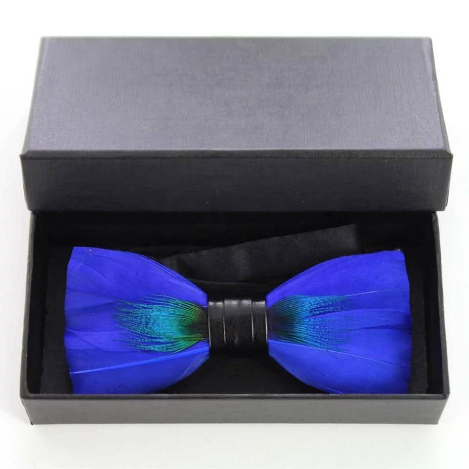 Blue Feather Handmade Bowtie   