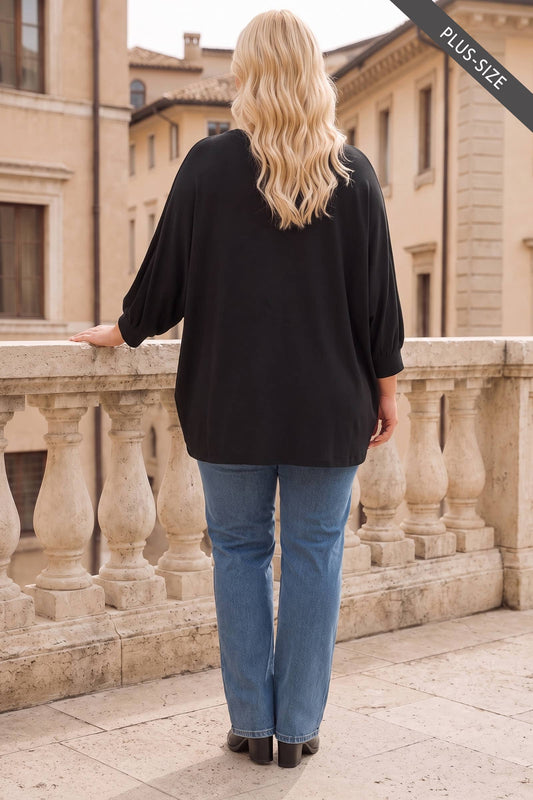 Black Noir Lightweight Hacci 3/4 Sleeve Top