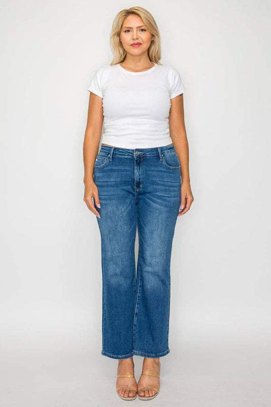 Medium Wash Mid Rise Ankle Straight Leg Jean