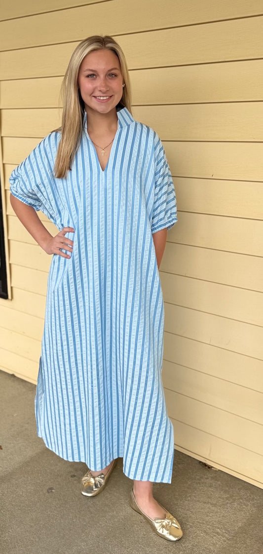 Blue Skies Striped Midi Dress