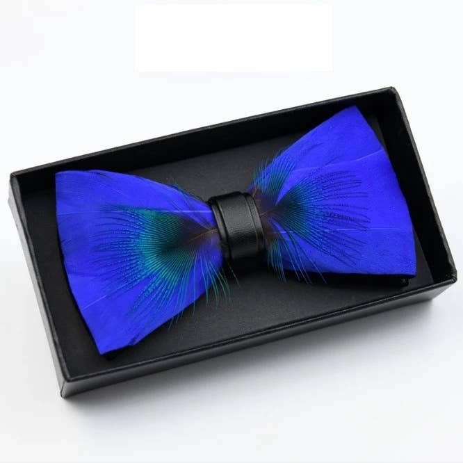 Blue Feather Handmade Bowtie   