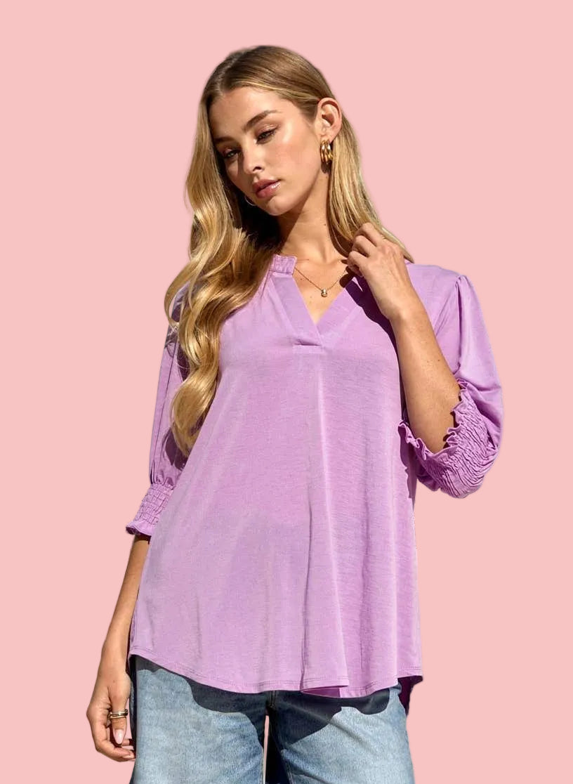 Orchard Smocked 3/4 Sleeve Lizzy Top