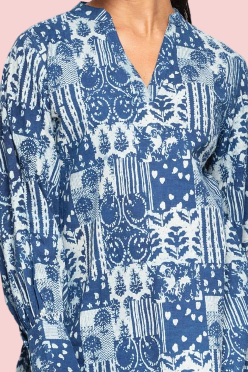 Navy Jaya Block Print Tunic