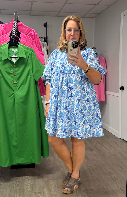 Flattering Blue Floral Dress