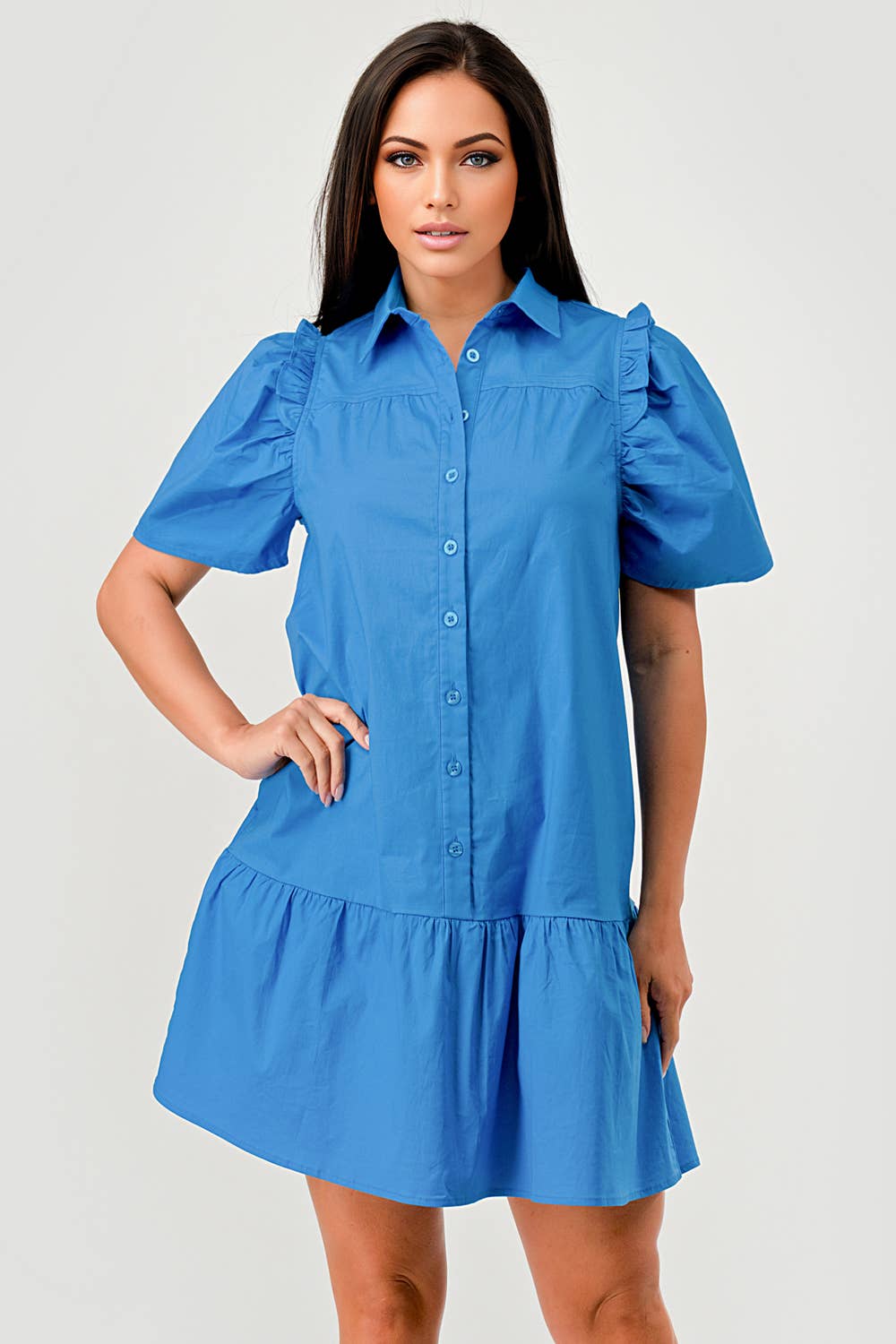 sachin and babi light blue dress A Line Drop Waist Dress 'Julia' from Linen, Drop Waist Linen Dress, Dress Woman, Linen Dresses for Women, A Line Dress, Short Sleeve Dress main image 1