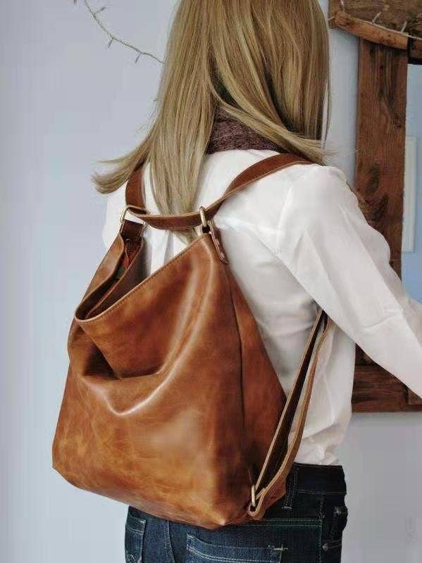 BrownFaux leather crossbody bag backpack