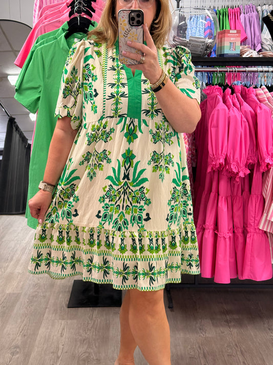 Tropical Damask Border Mini Dress