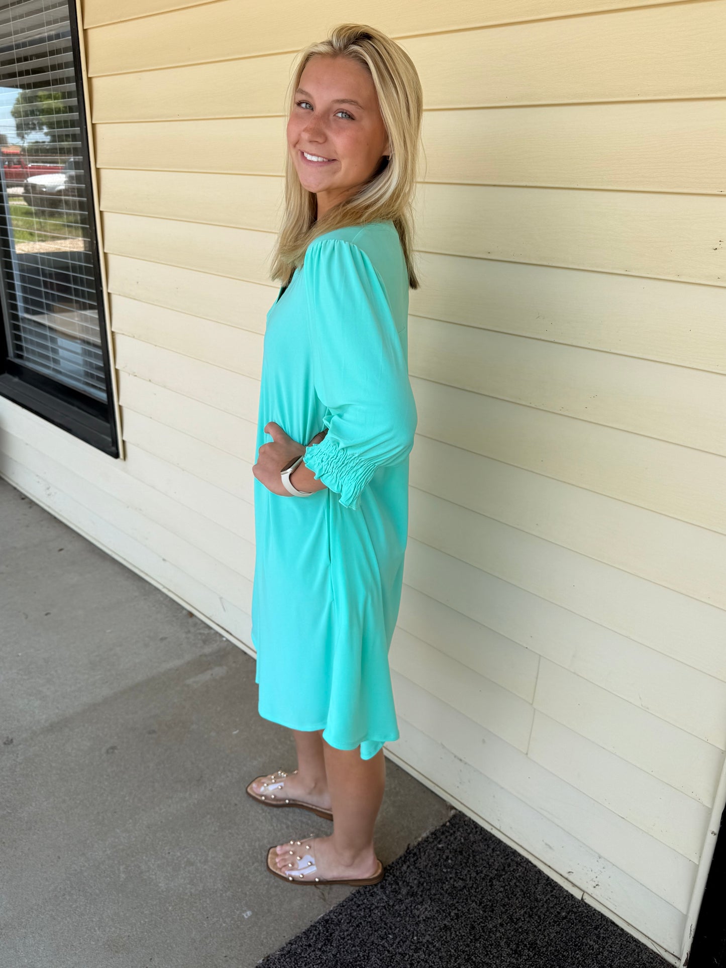 Aqua Mint Lizzy Collar Shirt Dress