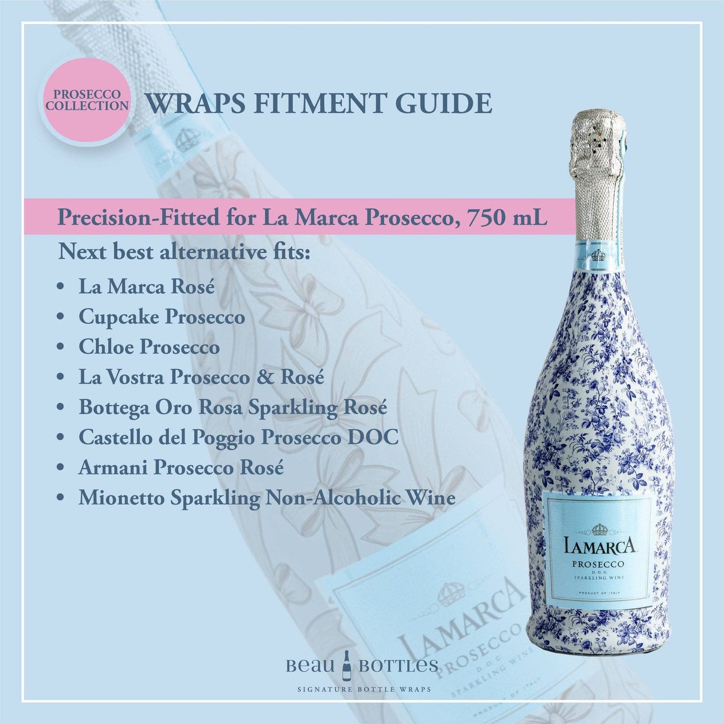 Beau Bottles Grandmillenial Blue Floral - Prosecco Collection