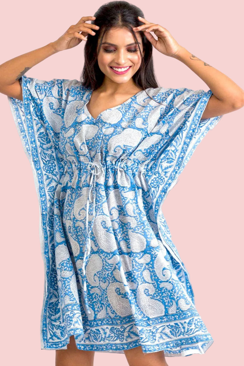 Sky Blue Block Printed Swim Coverup