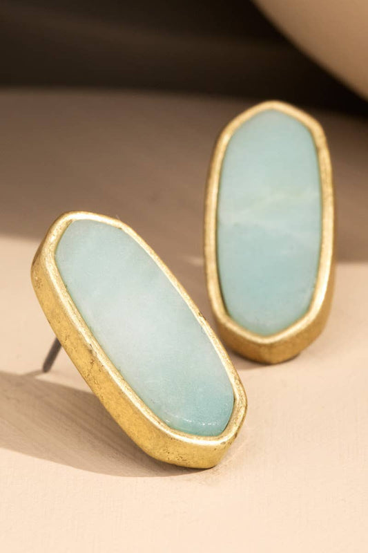 Mint Stone with Worn Metal Earrings