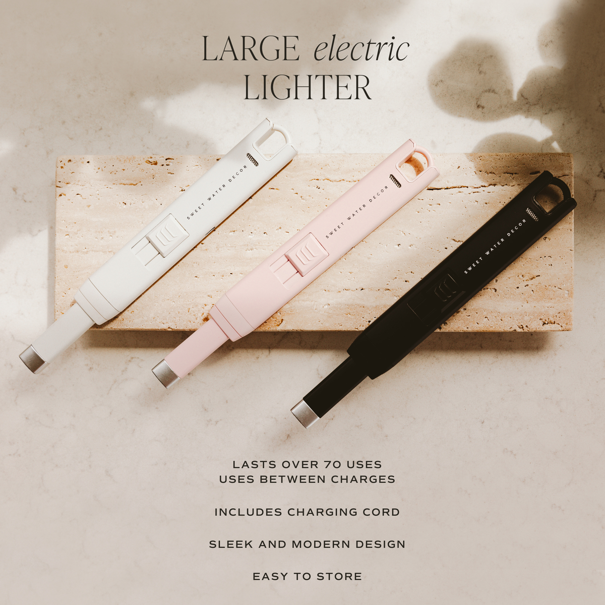 White Raffles Lighter Slate White Large Rechargeable Electric Lighter – la Canvas Boutique