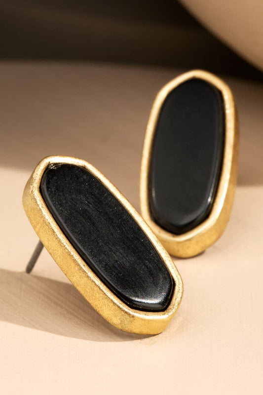 Black Natural Stone with Worn Metal Earrings